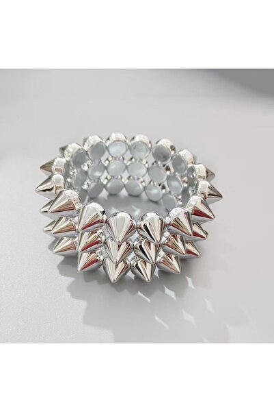 choice2 Silver Triple Layer Stud Spiked Y2K Punk Bracelet Wide Band Cool Chun...