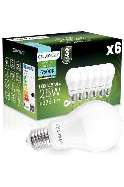 Lumiled 6x Bec LED E27 A60 2.5W = 25W 275lm 6500K Rece 260 °