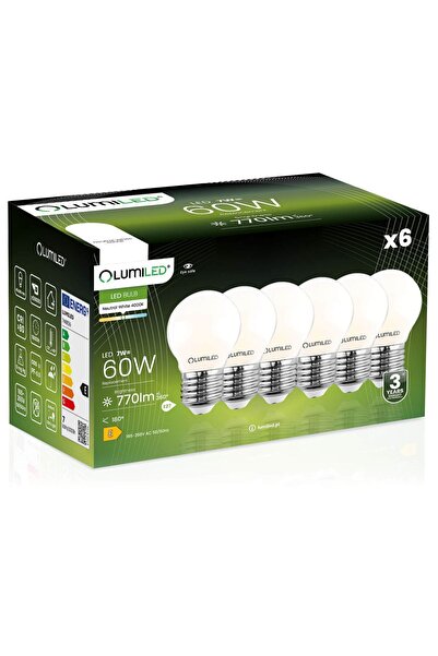 Lumiled 6x Bec LED E27 tip bilă P45 7W = 60W 806lm 4000K Neutru 360 °   FILAMENT