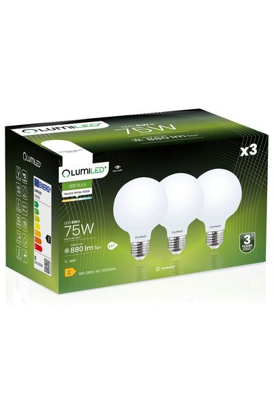 Lumiled 3x Bec LED E27 Sferă G95 8W = 75W 880lm 4000K Neutră 360 °   FILAMENT