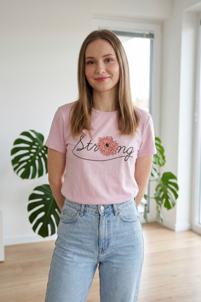 OEM Tricou de damă din bumbac cu imprimeu floral Strong, TG-32