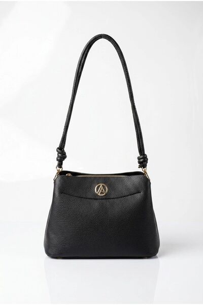 Armine TREND Double Strap Detailed Leather Look Shoulder Bag Black Arm204