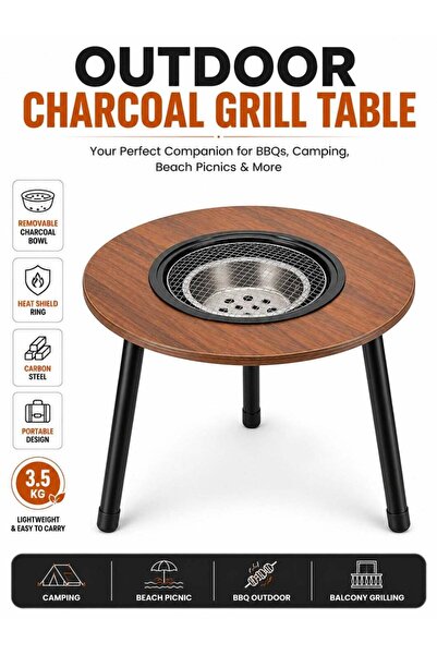 Generic BT Portable 2-in-1 BBQ Table & Charcoal Grill with Tripod Base, Outdo...