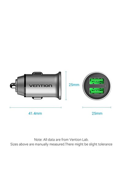 Vention Încărcător auto FFAH0 USB 2 porturi 18W mini aluminiu gri