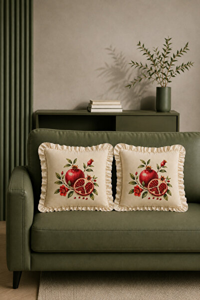 ACELEYOLLA Pack of 2 Ruffled Abundance Pomegranate Patterned Throw Pillow Cov...