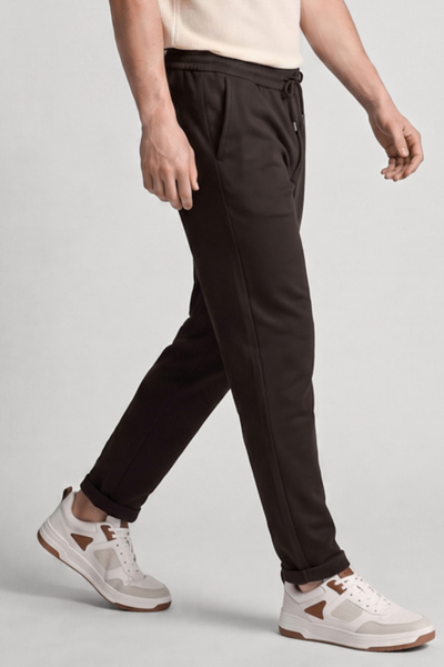 R&B Textured Slim Fit Pants with Drawstring Waist