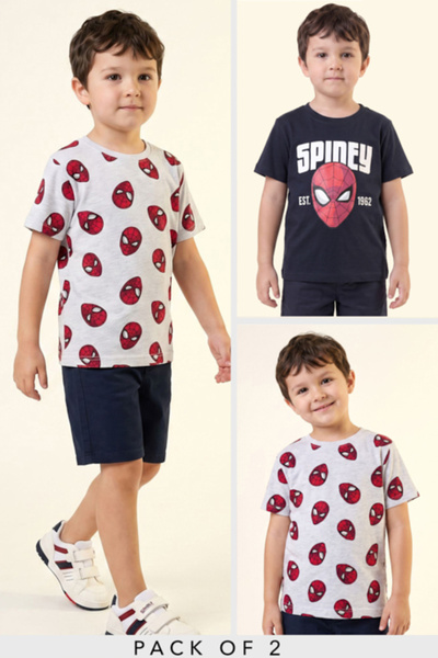 R&B 2 Pack Spider-Man Print T-Shirts with Short Sleeves