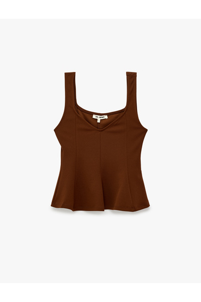 Koton V Yaka Kolsuz Slim Fit Krep Peplum Bluz
