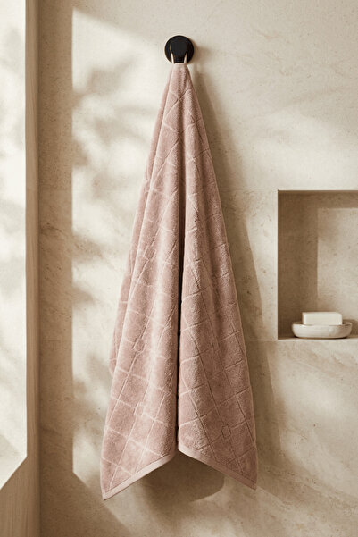 Menderes Home La Notte Flora King Velvet Shower Towel Light Beige 70X150 cm