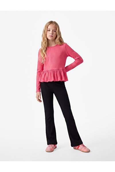 Koton Ruffle Detailed Long Sleeve Crew Neck Shiny Blouse