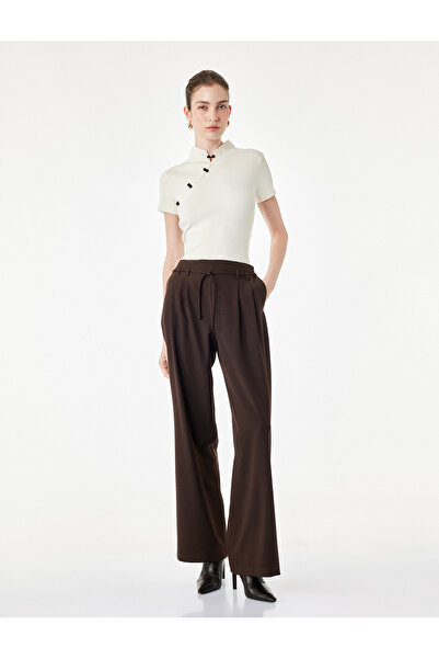 Koton Tie-Waist Belted Pocketed Straight Loose Straight-Leg Pleated Trousers