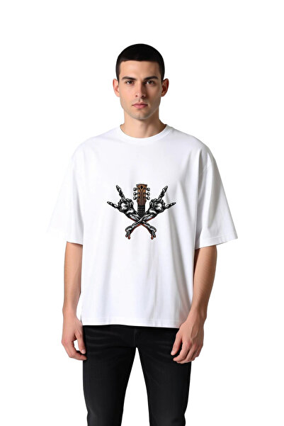 PayBuy Tricou supradimensionat pentru bărbați, cu imprimeu Rock Move, cu mâin...