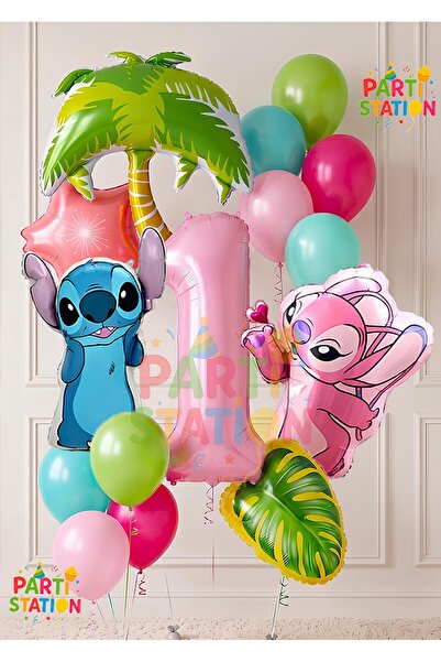 Parti Station Lilo Stitc Balloon and Angel Balloon 1 Year Old 15 Piece Giant ...