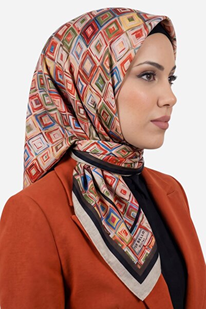 hadiora Women's Beige Geometric Patterned Stitched Writing Cotton Casual Scarf