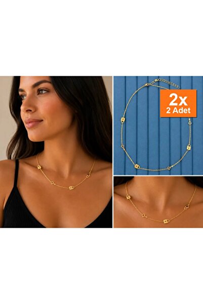 Bozhi Gold Color Heart Key and Lock Figured Chain Necklace – Steel Stylish