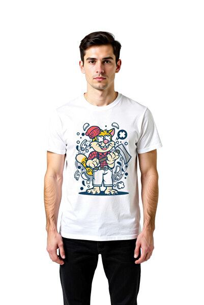 PayBuy Men's Funny Cat Character Printed Relaxed Fit Short Sleeve T-Shirt Cas...