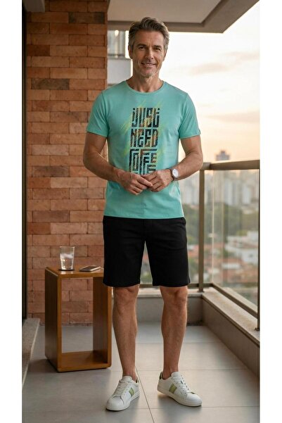 seamlife Çağrı 9841 Green Black Just Need Coffee Pocketed Half Sleeve Combed ...