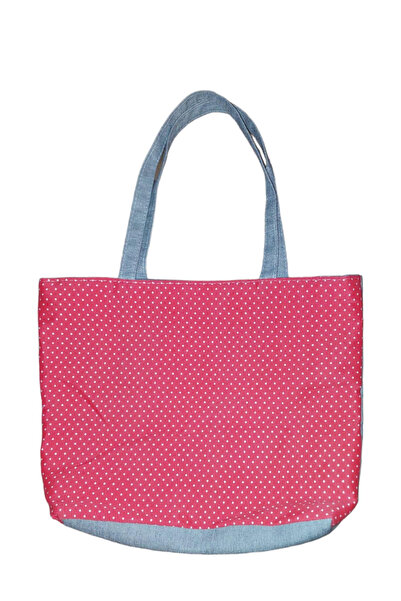 OEM Geantă de plajă, 40x31 cm, Roșie cu buline albe, 100% bumbac