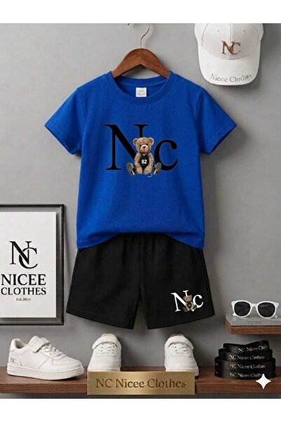 Leto Lykia Summer Children's T-Shirt Shorts Unisex (Black Nc Sitting Bear Pri...