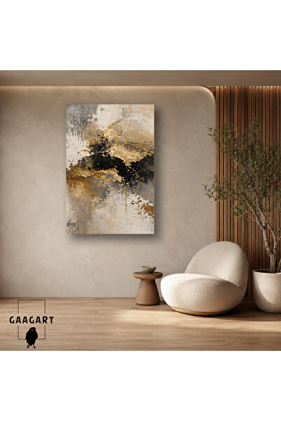 GAAGART Tekli Dikey Kanvas Tablo Siyah Gold Dokulu Lüks Soyut Duvar Sanatı