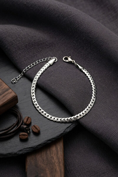 OGHAMAY 316L Steel Silver Color Crushed Cuban Chain Model Men's Bracelet