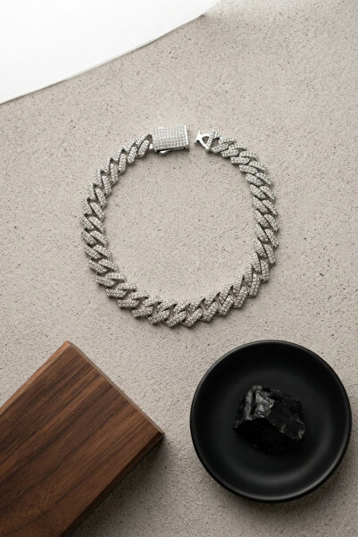 Lisinya Silver Color Zircon Stone Cuban Chain Model Men's Bracelet -