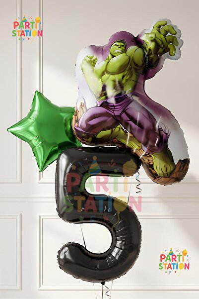 Parti Station Avengers Hulk Balon 5 Yaş Set 3 Parça Büyük Boy Hulk Balon Seti