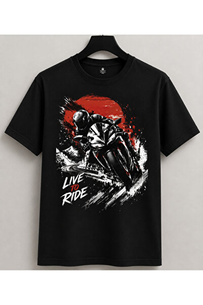 Live to Ride Motosiklet Temalı Unisex Baskılı Beyaz Tişört – Premium Kalite
