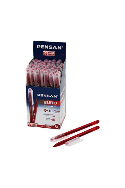Pensan قلم حبر جاف للمكتب بسمك 1.0 مم، لون أحمر، حجم متوسط