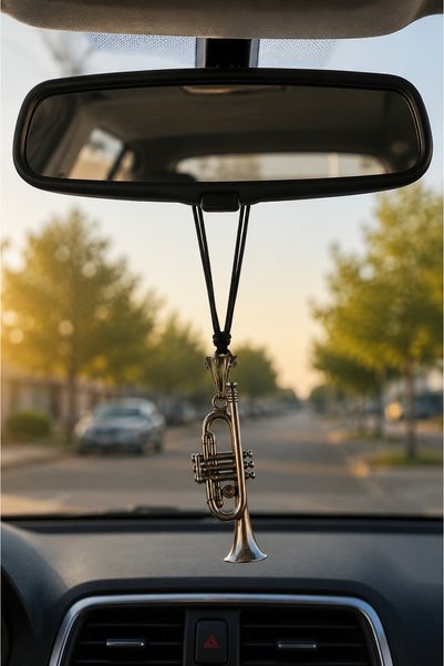 HER ŞEY NOTA www.herseynota.com Retro Trumpet Figured Car Rearview Mirror Orn...