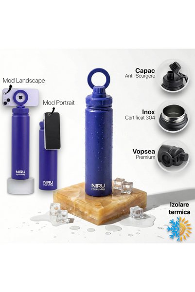Niru Sticla de apa portabila HydroMag™ 750ML - din Inox Premium, cu suport magnetic MagSafe pentru