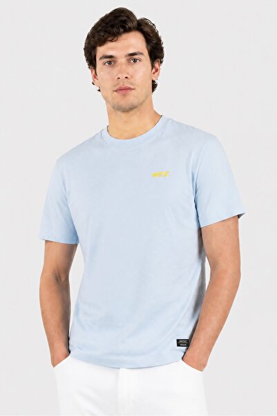 Wesc Men Crew Neck Short Sleeve Brand Logo T-Shirt, Light Blue