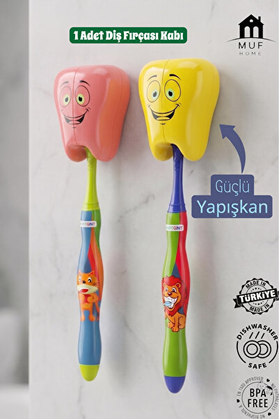 MUF HOME Gülen Diş Figürlü Yapışkanlı Diş Fırçası Kabı - Duvar Tipi Hijyenik ...