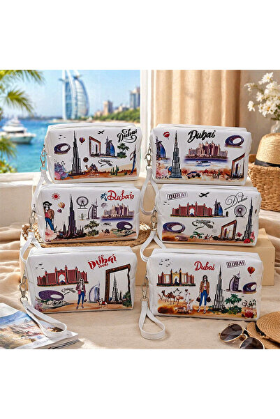 NUJET 1 piece of Dubai landmark printed PU wrist makeup storage bag (random p...