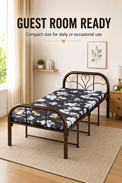 Generic Brand Foldable Single Bed with Mattress, Portable Metal Folding Bed F...