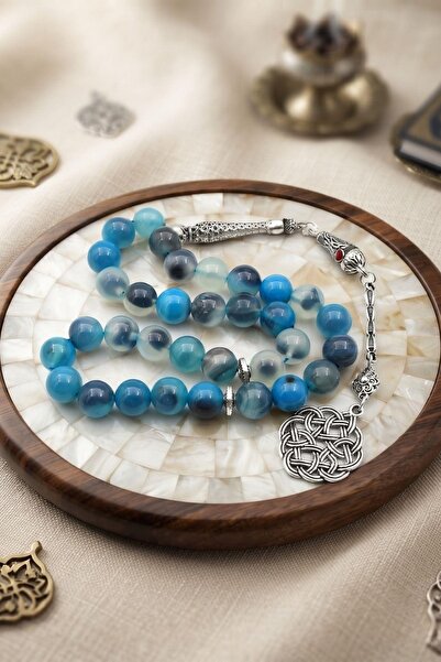 Prestige Natural Agate Stone 33 Prayer Beads with Metal Tassel 10mm Sphere Cu...