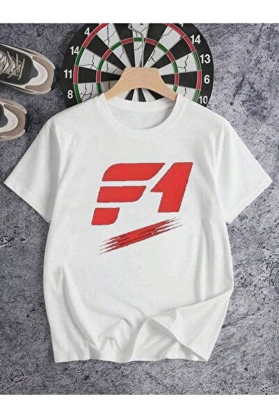 2BIR Men's Short Sleeve T-Shirt Graphic Printed Red F1 Logo With Speed Lines