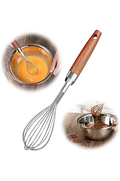 SWIUKPHE Stainless Steel Wire Whisk, Wooden Handle Non Stick Balloon Whisk, f...