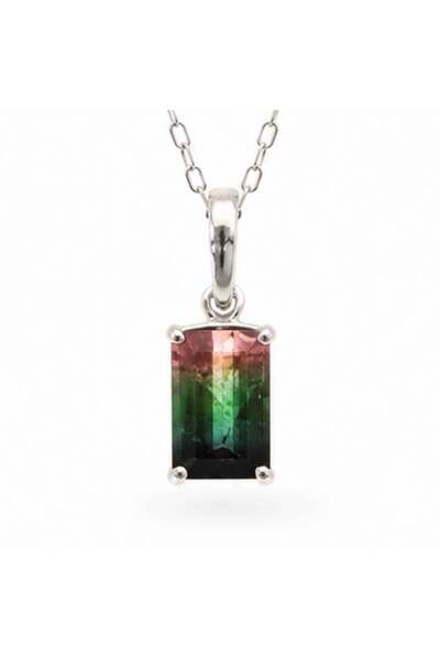 craftmystic Колие от сребро 925 с естествена многоцветна фасетирана турмалин ...