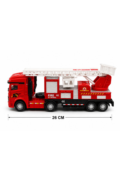 Prlk toys شاحنة الإنقاذ من الحريق بطول 26 سم - لعبة شاحنة الإطفاء مع سلة متحركة