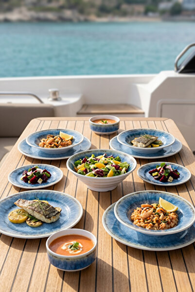 Happy Chef Blue Iris 17 Parça Yemek Takımı, Thermoset Melamin