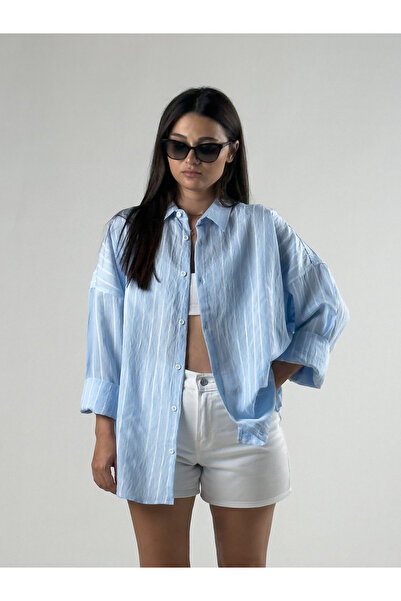 COCOPELLI Striped Turquoise Women's Shirt Coc3311