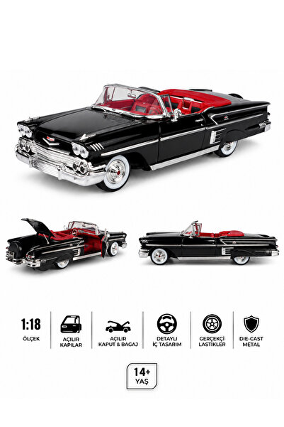 craftivio 1:18 1958 Chevy Impala Siyah Diecast Model Klasik Araba