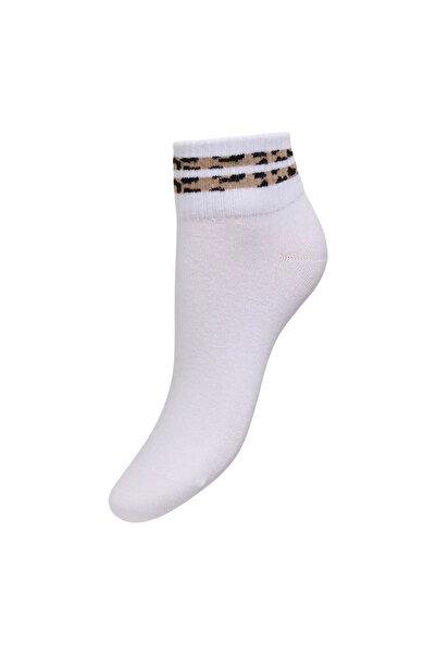 ONLY Women's Onlallegra Cotton Ankle Length Socks 15371128 White-Leopard