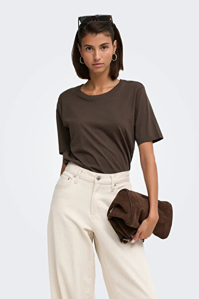 JDY Women's Jdyrex Crew Neck 100% Cotton T-Shirt 15344612 Brown