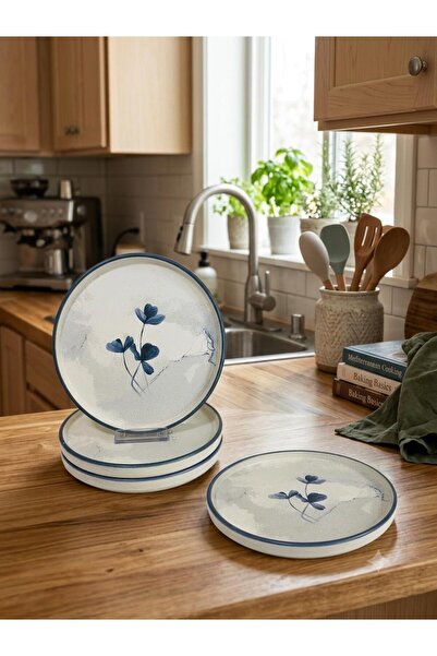 Keramika Matte White Blue Magic Stackable Cake Plate 22 cm 4 Pieces