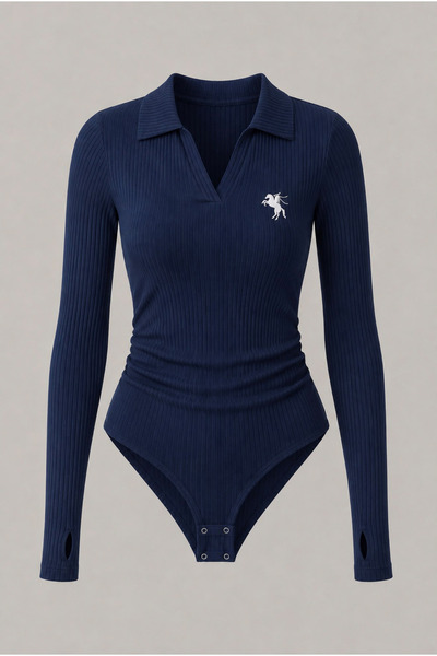 Toum Polo Collar Long Sleeve Ribbed Lycra Premium Bodysuit
