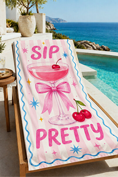 Evmila Pop Art Oh Pretty Written Cocktail Cherry Patterned 70X150 Beach Towel...