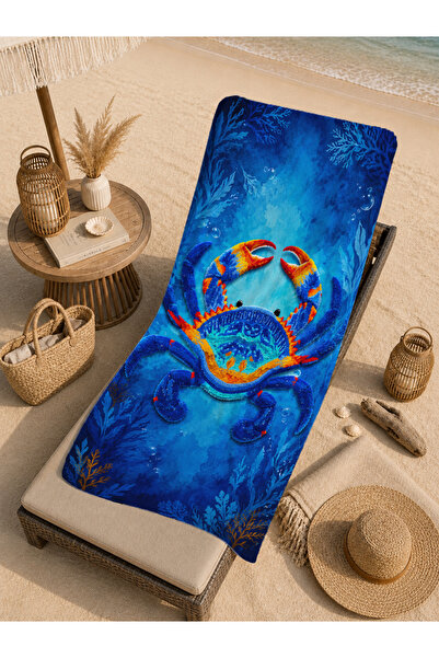 Evmila Colorful Blue Ocean Crab and Coral Patterned 70X150 Beach Towel - Digi...