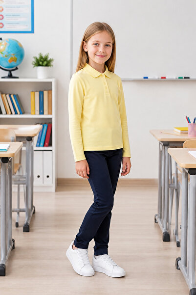 QKK Children's Unisex Light Yellow Long Sleeve Polo Collar School T-Shirt 100...